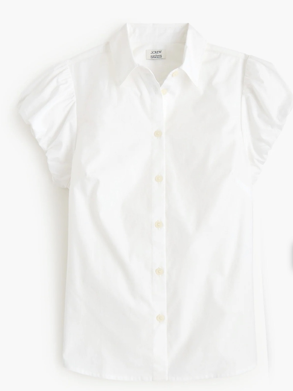 J. Crew White Puff-Sleeve Button-Front Cotton Shirt